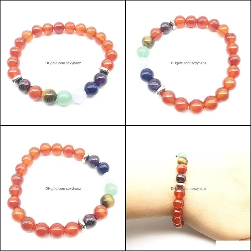 SN1342 Fashion Bracelet For Women Trendy Natural Carnelian 7 Chakra Mala Yoga Bracelet Meditative Yogi Balance Jewelry