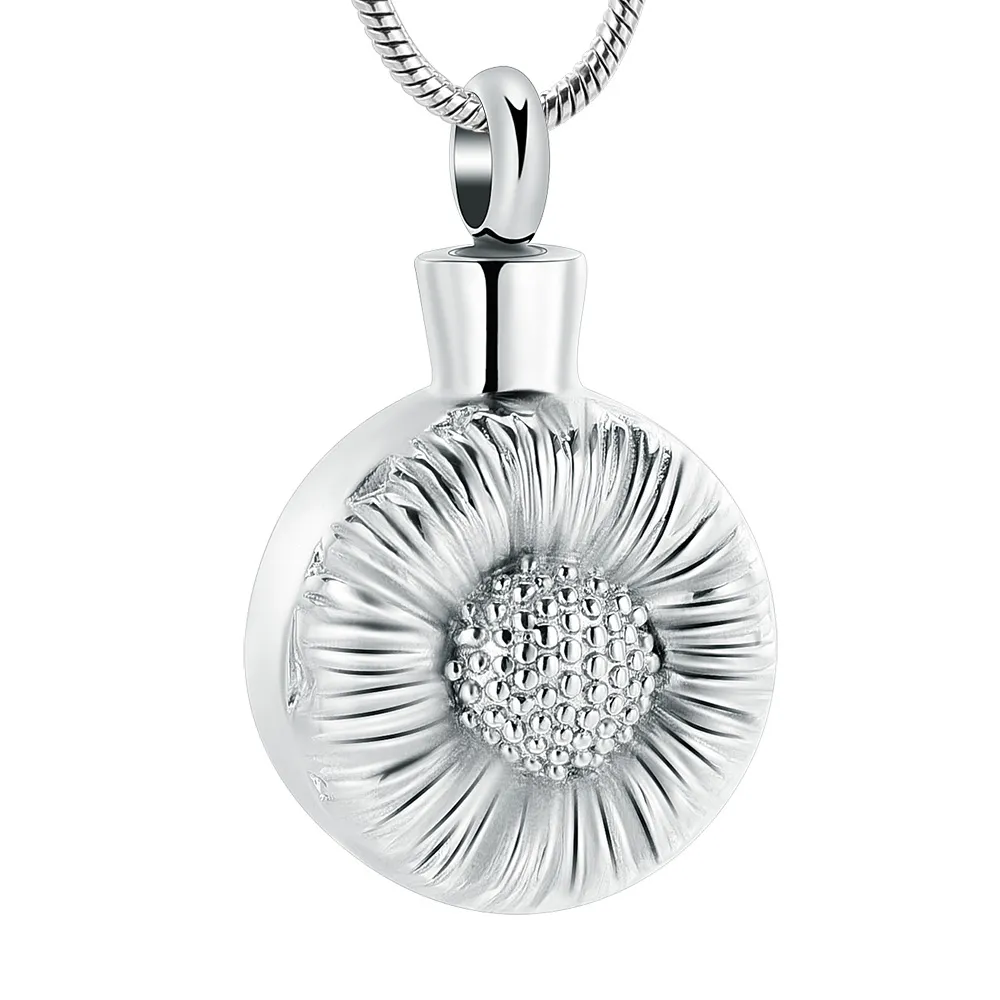 Souvenir sunflower cremation urn pendant / ashes necklace jewelry to commemorate family or pets, black/silver