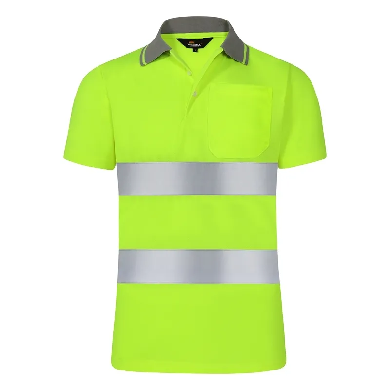 Men's Hi-Vis V-Neck T-Shirt - Reflective Tape Safety Work Tee, Breathable & Moisture Wicking For Outdoor Jobs
