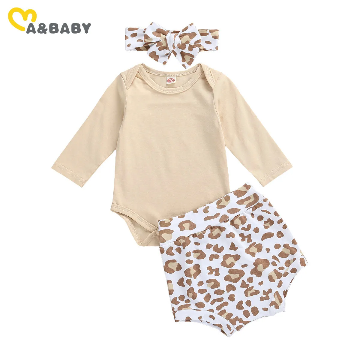 0-24m Född spädbarnsflickor Leopard Kläder Set Höst Långärmad Romper Shorts Headband Outfits 210515