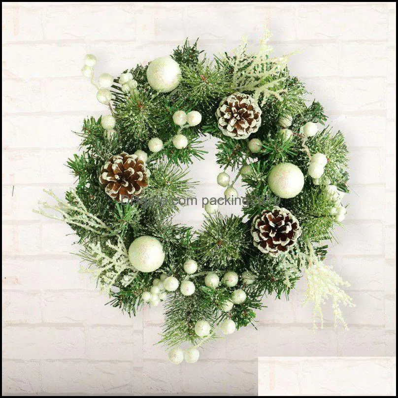Christmas Decoration, Holiday Wreath Door Hanging, Flocking PVC Pine Cones, White Fruit , Home Window Props Decorative Flowers &