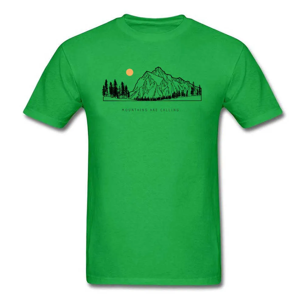 Tops Shirts Mountains are Calling Autumn Hot Sale Unique Short Sleeve Pure Cotton Round Neck Mens T-shirts Unique Tee Shirt Mountains are Calling green