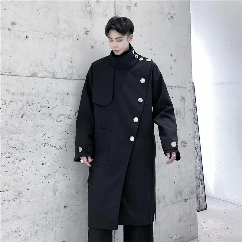 Trenchs pour hommes Mâle Japon Harajuku Streetwear Vintage Hip Hop Veste gothique Vêtements d'extérieur Hommes Boutons en métal Coupe-vent Trenchcoat