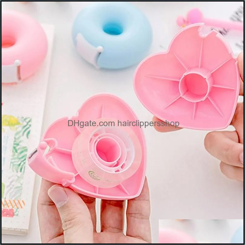 Cute Love Heart Donut Tape Cutter Candy Color Masking Tape Storage Organizer Cutter Office Machine Stationery