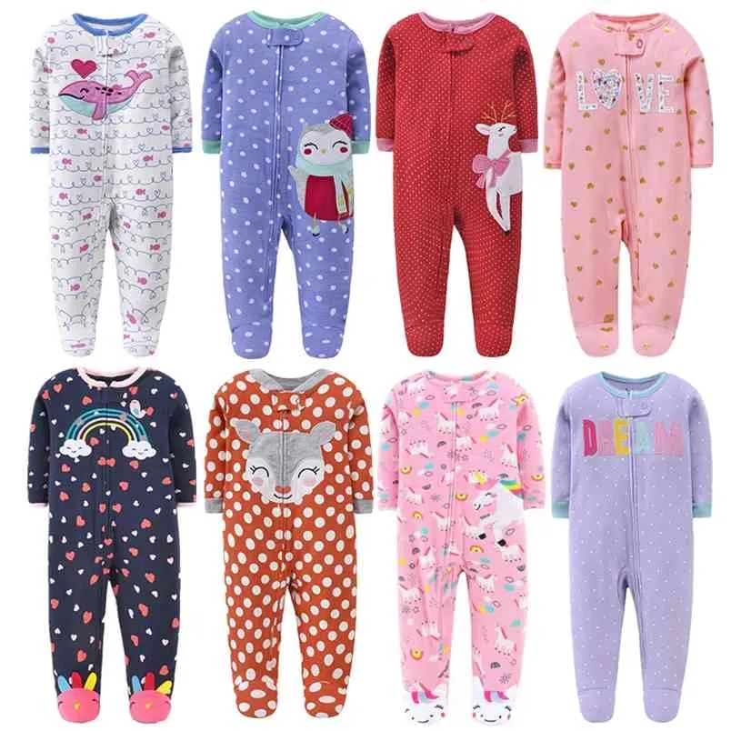 Noël né bébé fille barboteuse printemps et automne enfants garçons vêtements coton combinaison avec fermeture éclair dessin animé infantile 0-12 m 210816