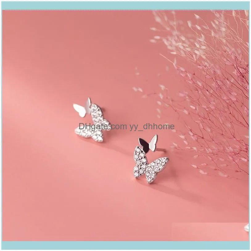 Stud AIFENAO 925 Sterling Silver Simple Zircon Butterfly Earrings For Women Jewelry Trendy Tiny Ear Studs Girl Gift Wholesale