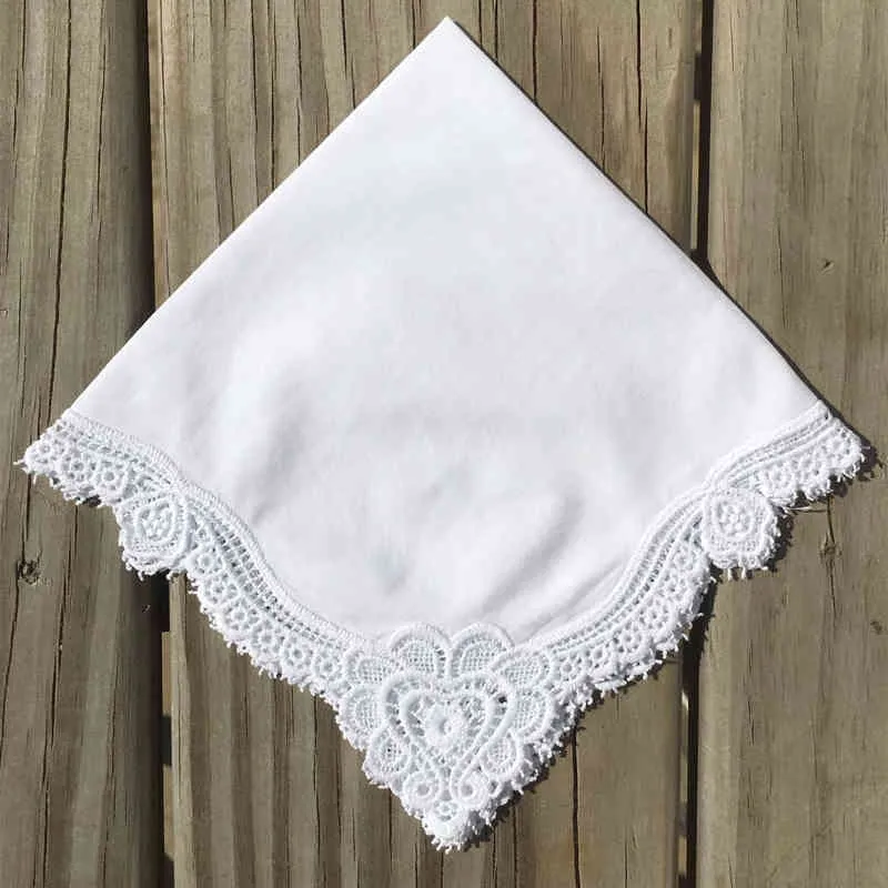 handkerchief White soft 100% cotton Wedding Handkerchief Elegant Embroidered crochet lace For Bridal Hankies