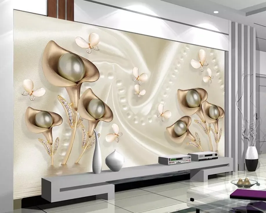 Custom wallpaper 3d mural butterfly silk water wave reflection TV background wall living room wallpaper 3d mural