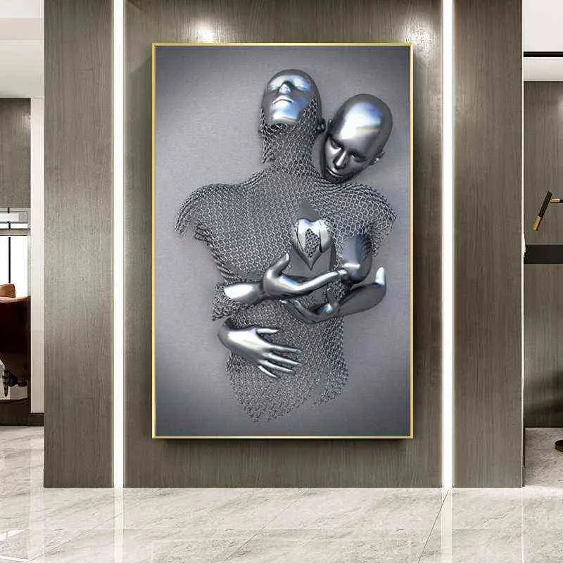 Nordic Couples Metal Figure Statue Wall Art Modern Painting Poster Lover Sculpture Printmaking Used for Corridor Room Home Decor H1110