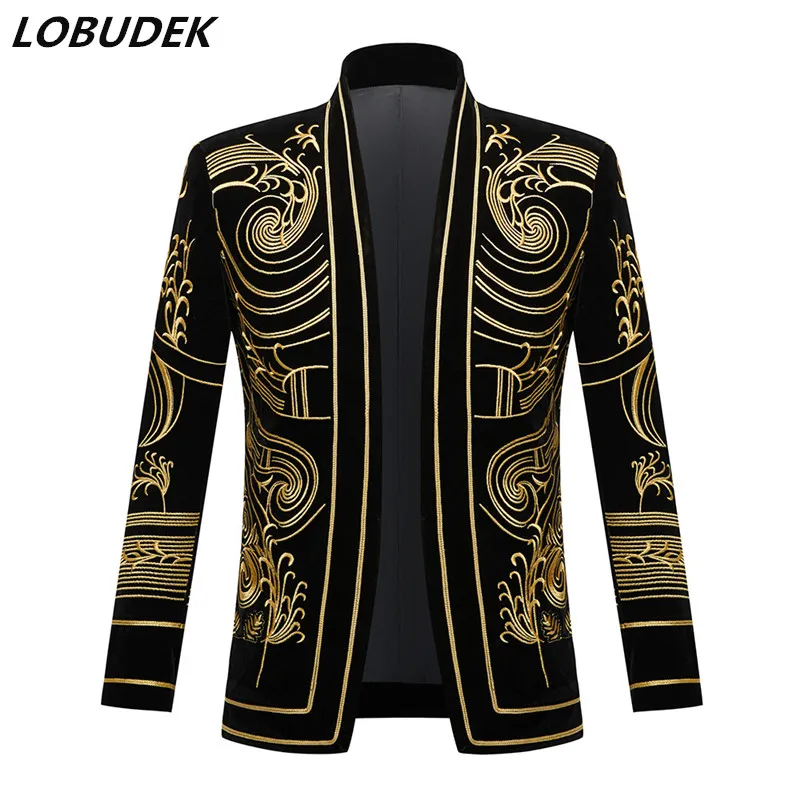 Mens Vintage Gold Embroidered Velvet Blazer From Zhgyong