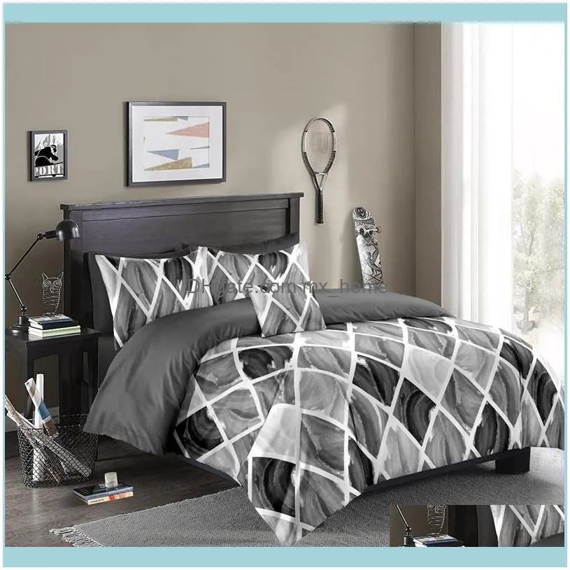 Bedding Sets Aggcual Gradient Rhombus Grid Set Double Bed Printed Home Textile Duvet Cover King Size Decor 3pcs Be80