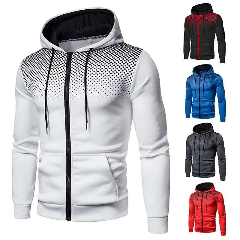 Mäns Hoodies Sweatshirts 2021 Vår Höst Zip Up Hoodie Casual Sportkläder Gradient Dot Hooded Tracksuit Ytterkläder