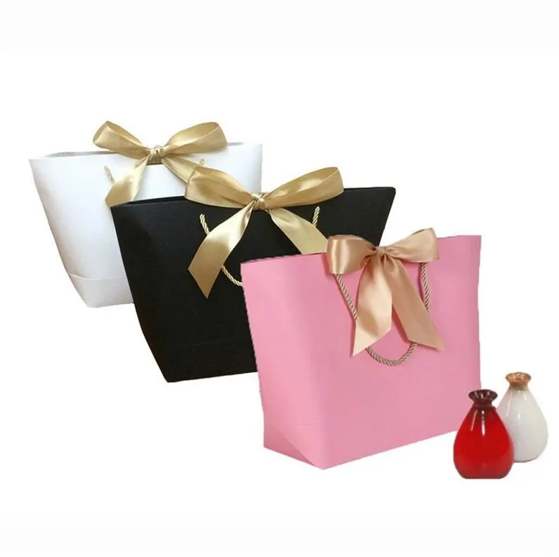Gift Boutique Bag Papieren Tassen Kleding Verpakking voor Verjaardag Bruiloft Baby Douche Huidige Wrap 5 Kleuren Pakket