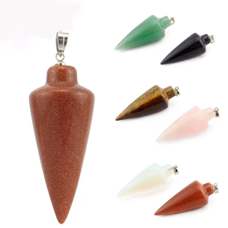 Pendulum Line Cone Stone Pendants Healing Chakra Beads Crystal Quartz Charms for DIY Necklace Jewelry Making