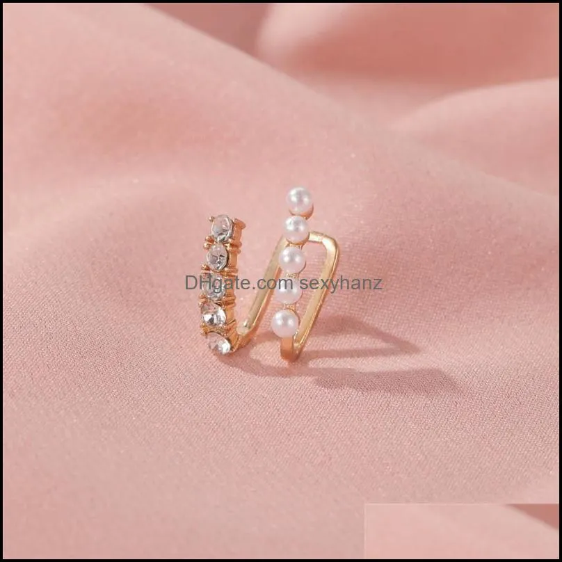 Women Double Layer Pearl Ear Cuff French Diamond U-shaped Earrings Clip European Copper Geometric Gold No Hole Earring Jewelry Accessories