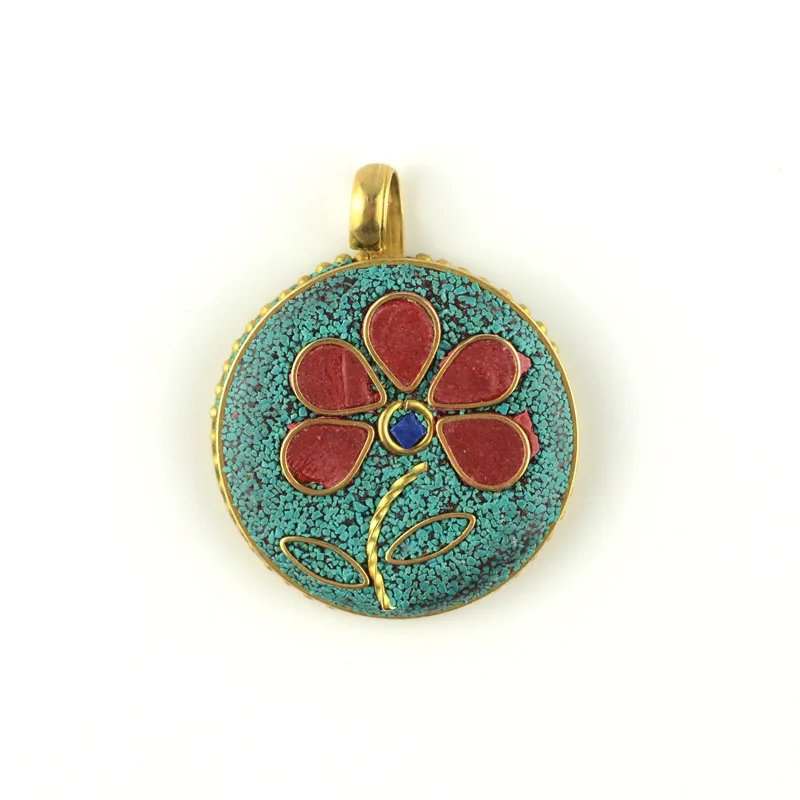 Fashion delicate Nepalese handmade jewelry original ethnic landscape Thai blue flower pendant necklace sweater chain accessories Buddhist