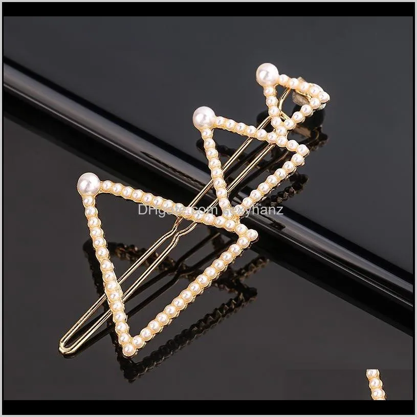 1pc pearl geometric metal pearl hair clip for women star crown barrette korean hair styling stick tool girl hairpins frog button
