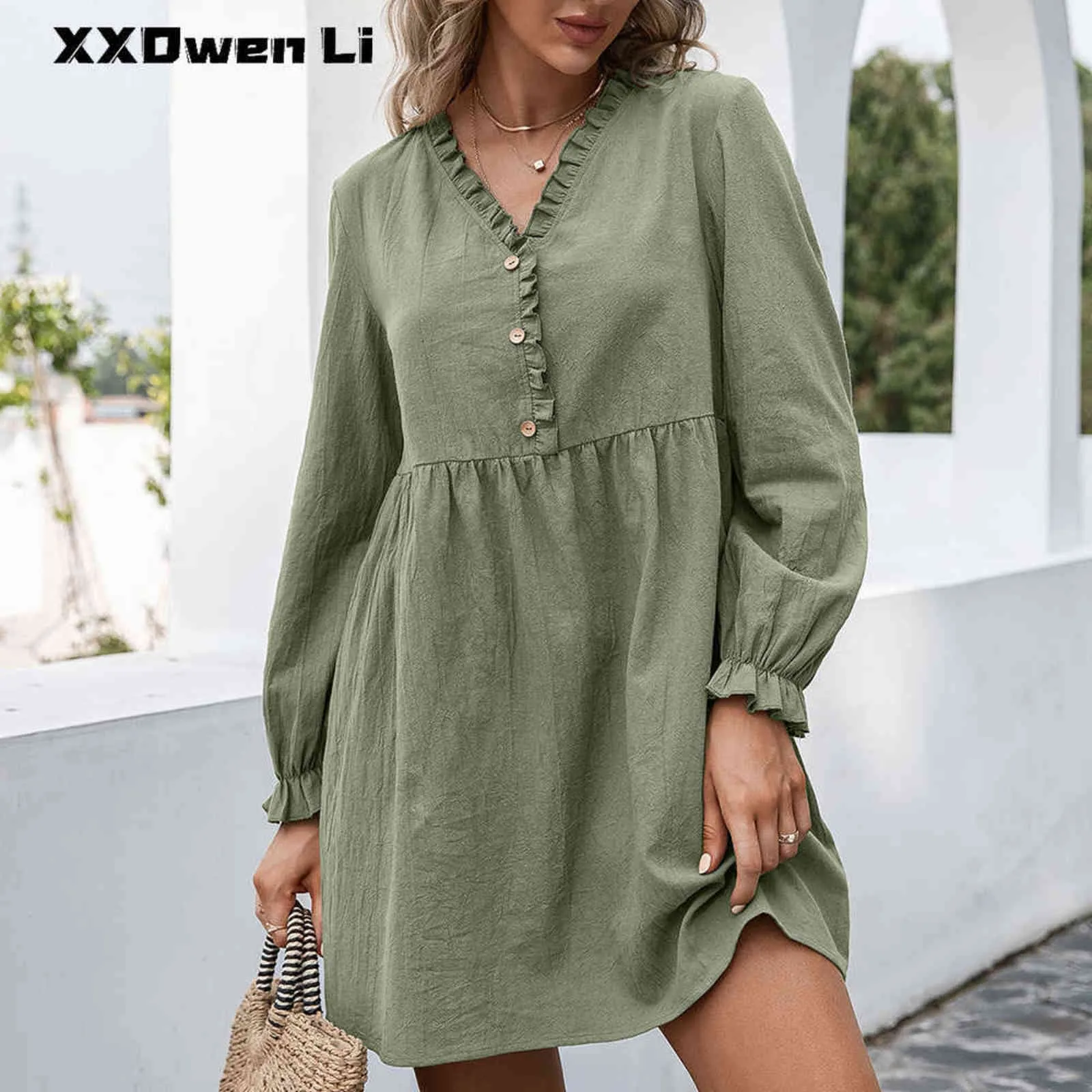 Loose Pullover Pure Color A-Line Dress 2021 Fall Winter Casual Women