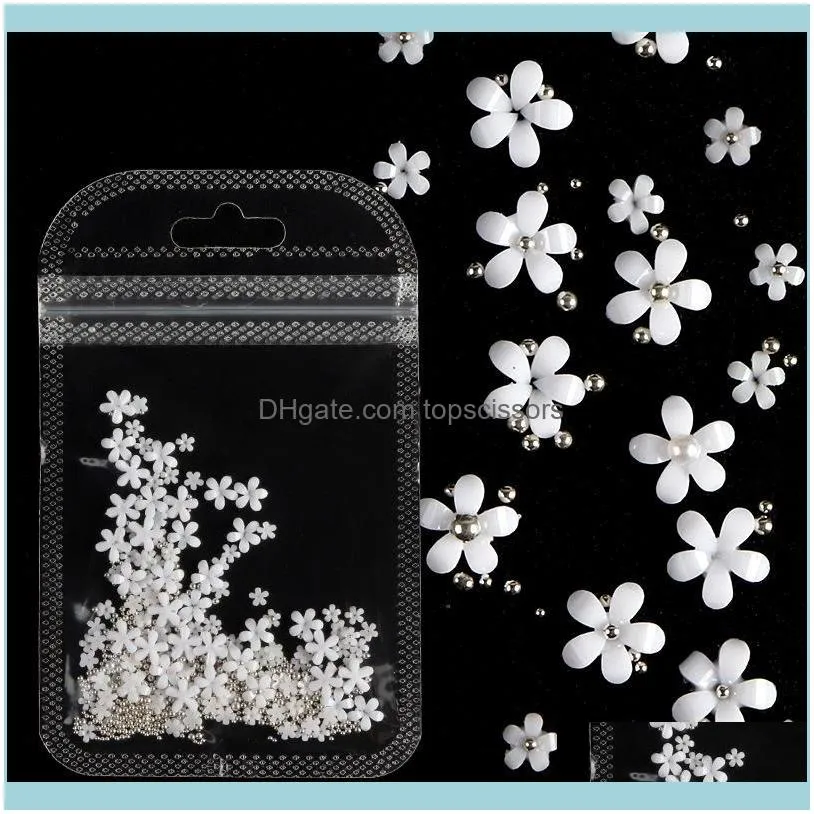 Nail Art Decorations 2g Acrylic Flower Decoration Mixed Size White Rhinestones Silver Gem Manicure Tool Accessories For DIY Design