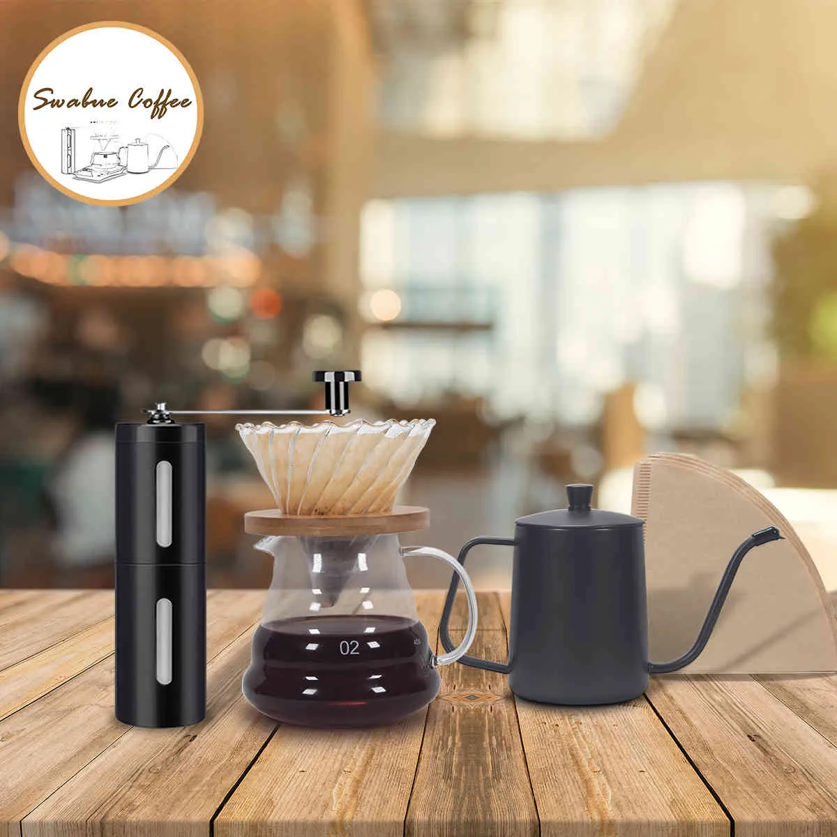 Swabue Pour Over CofFffe Special V60 Maker Pot Kokare Droppfilter Elektronisk Skala med Timers Mini Grinder 4 / 5PCS-uppsättningar