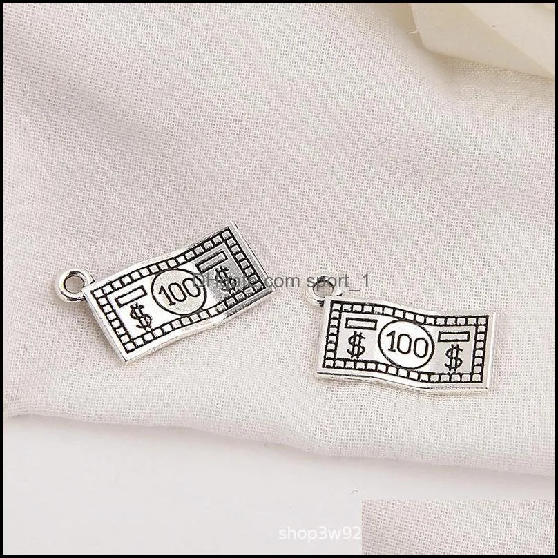 80pcs Charms 100 dollars money 10*19mm Antique Making pendant fit,Vintage Tibetan Silver,DIY Handmade Jewelry 396 T2