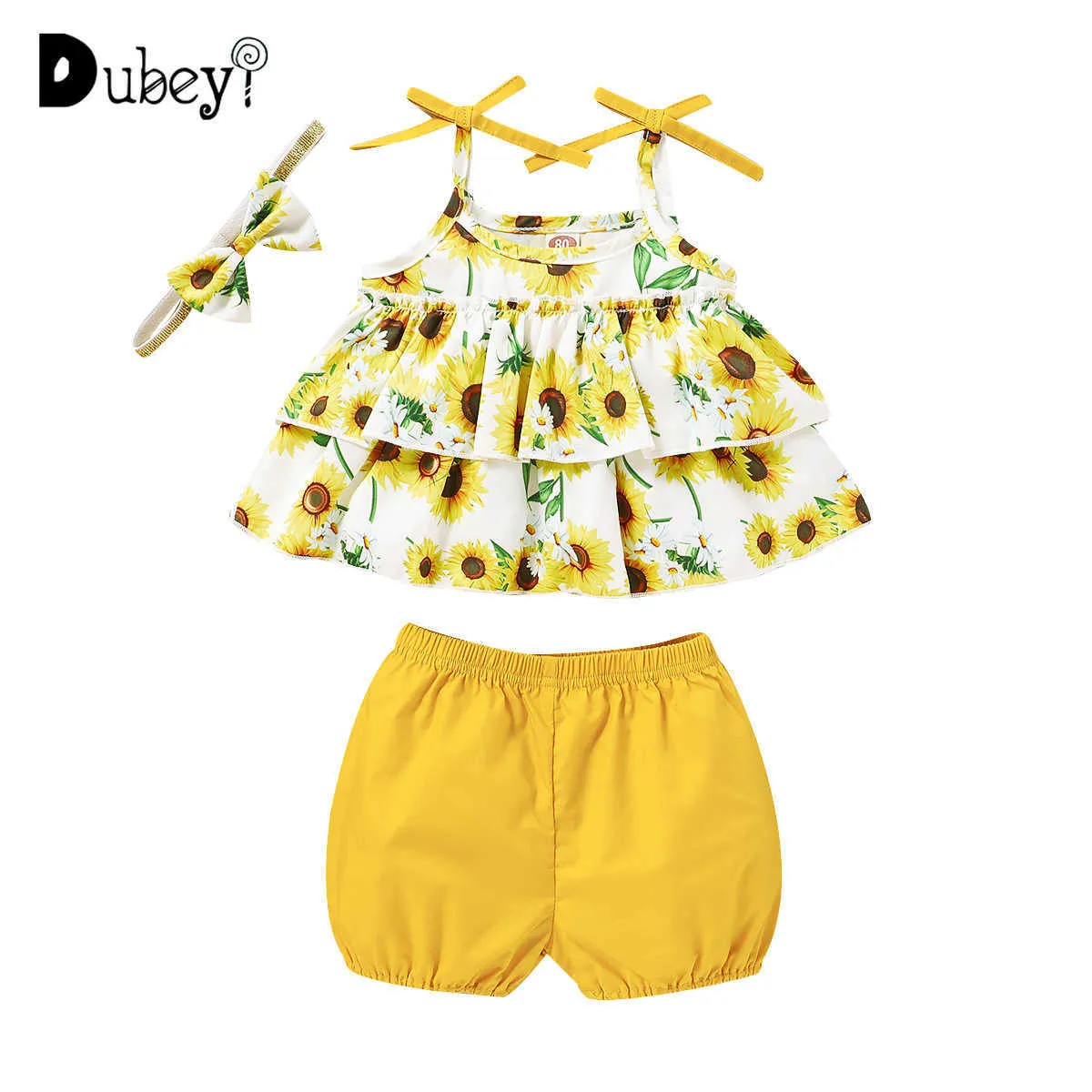 Baby Sunflower Outfit Korean Girl Ubrania Urodzone Dzianiny Bloomers Dzieci Dziewczyny Stroje 210529