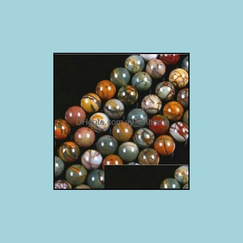 new natural 12mm picasso jasper gemstone round ball loose bead strand 15