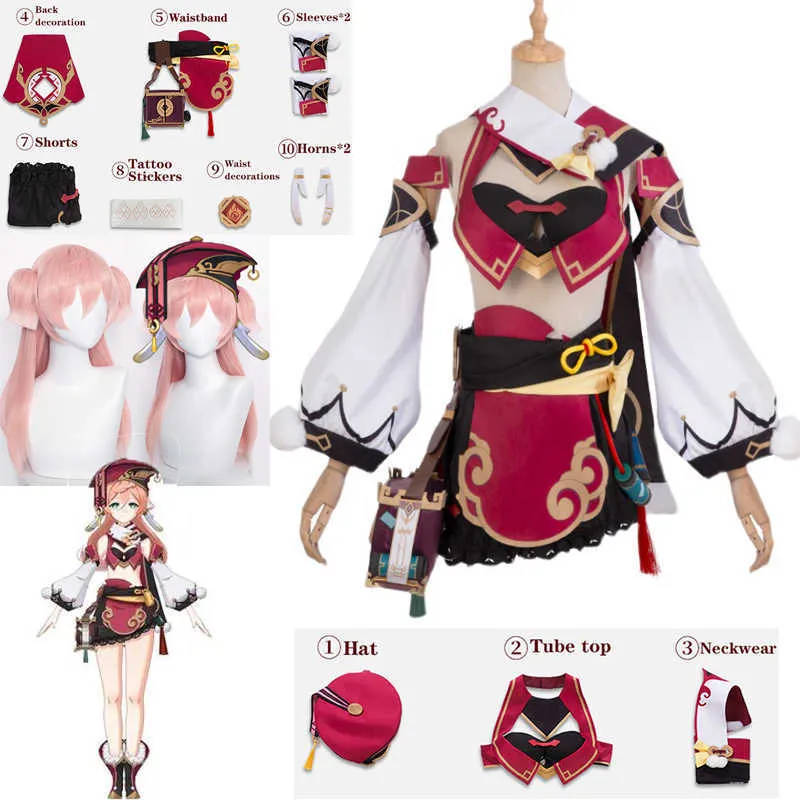 Anime Game Genshin Impact Yanfei Game Suit esteticism Uniform Yan Fei Cosplay Costume Halloween Party Outfit For Women Dress Y0903