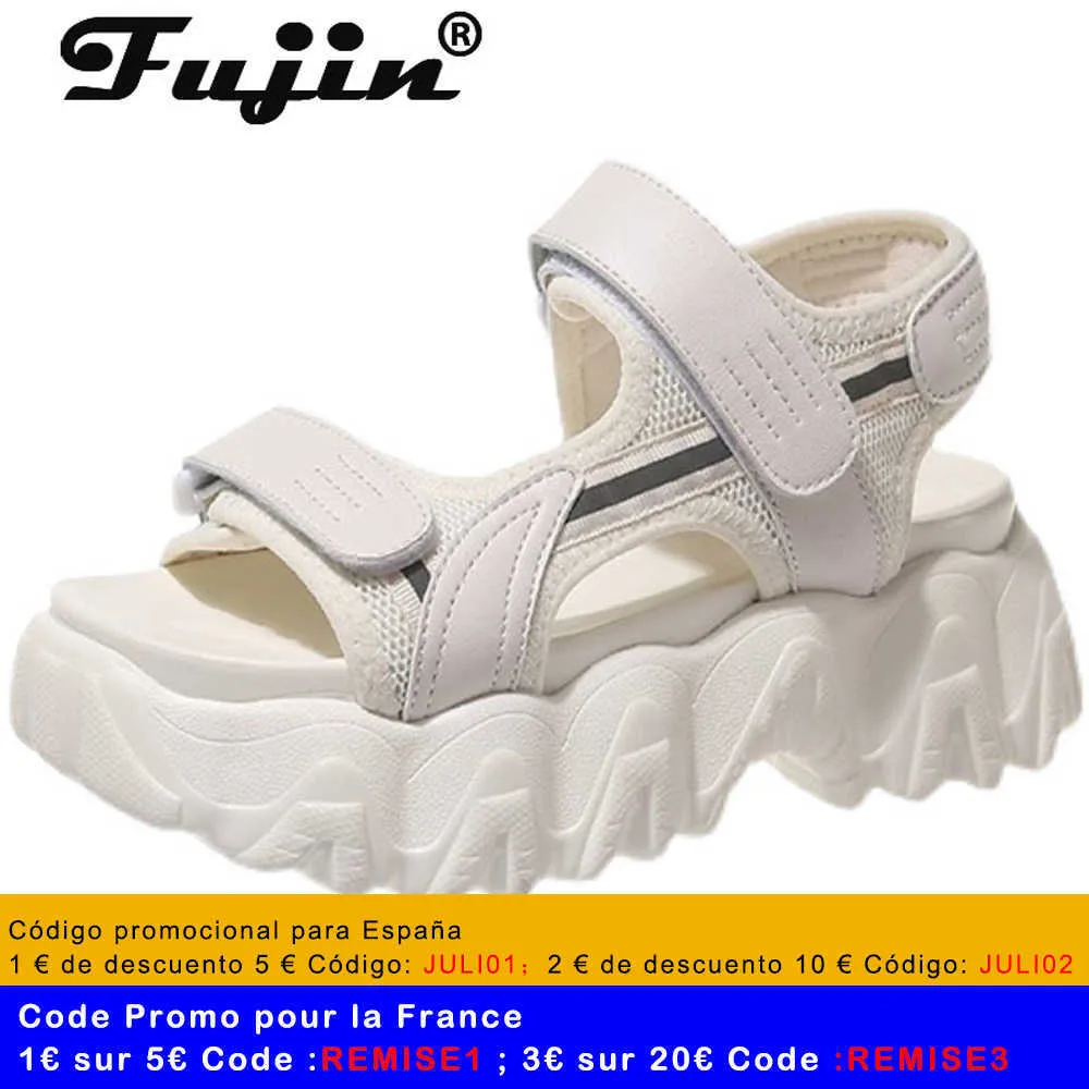 Fujin 6cm Gladiator Platforma Sandały damskie 2021 Lato Moda Kobiety Chunky Beach Sandal Denim Wygodne Sandalianie Mujer Y0721