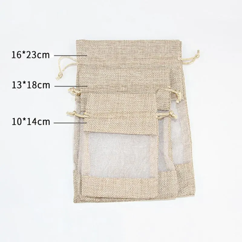 Jewelry Pouch Gift Bag Wedding Party Favor Cosmetics Jewelry Pocket Transparent linen drawstring storage Bag Small Advertising Promotion