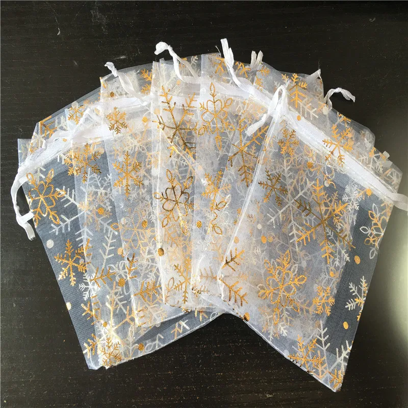 Groothandel 100 stks 4 maten kerstcadeau verpakking trekkoord organza tassen witte kleurrijke sieraden verpakking bruiloft cadeau tas pouches