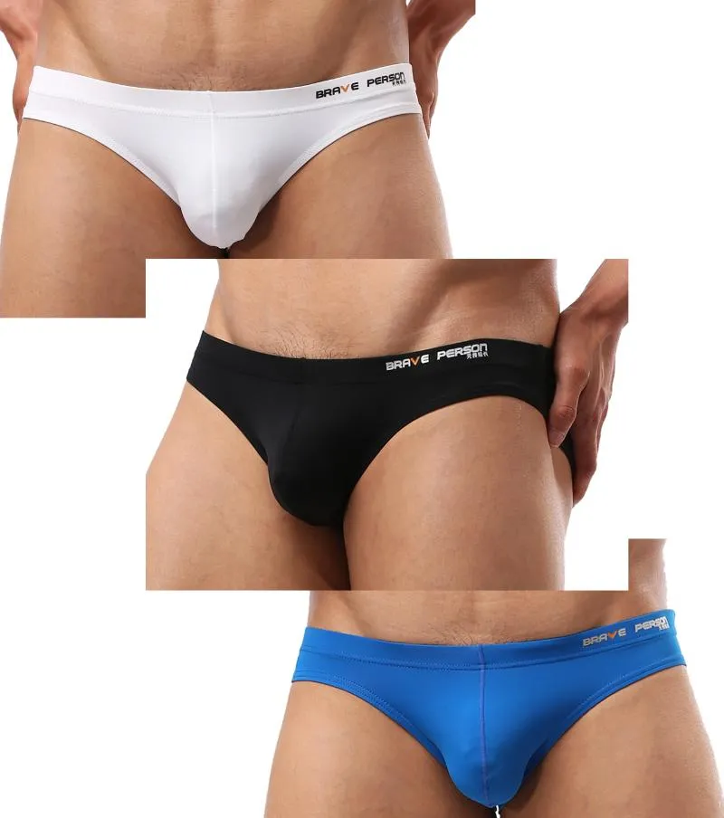 Underpants pessoa corajosa moda esportes underwear cintura baixa luminosa bikini cuecas masculinas 1129