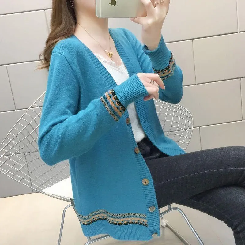 Women's Jackets Autumn Winter 2021 Knitted Cardigan Coat Women Thicken Loose Large Size Color Matching Long Sleeve Buttons Jacket Sweater La