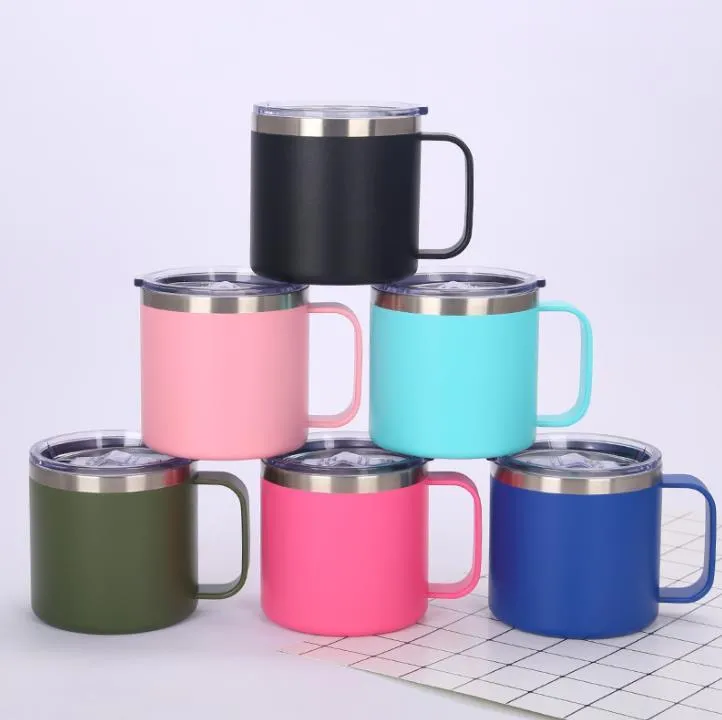 12/14oz Coffee Mugs Handle Office Cup Stanless Water Bottle Tumbler Mug Thermal Insulation Cold Beer Cups Drinkware SN4363