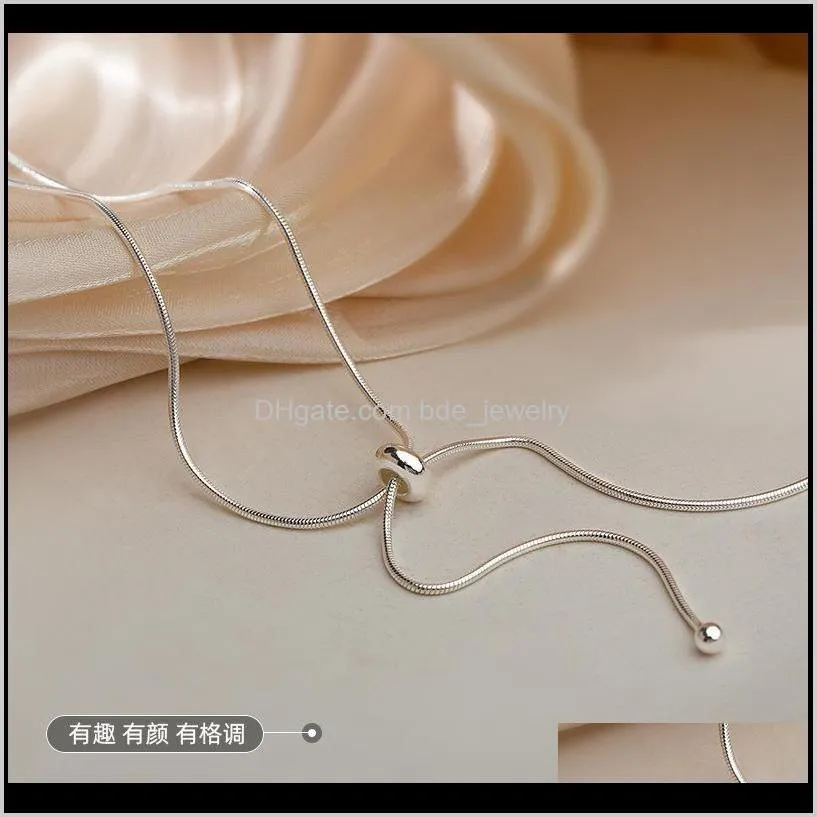 modern jewelry snake chain necklace hot selling popular style silvery plating single bead short necklace for girl gifts