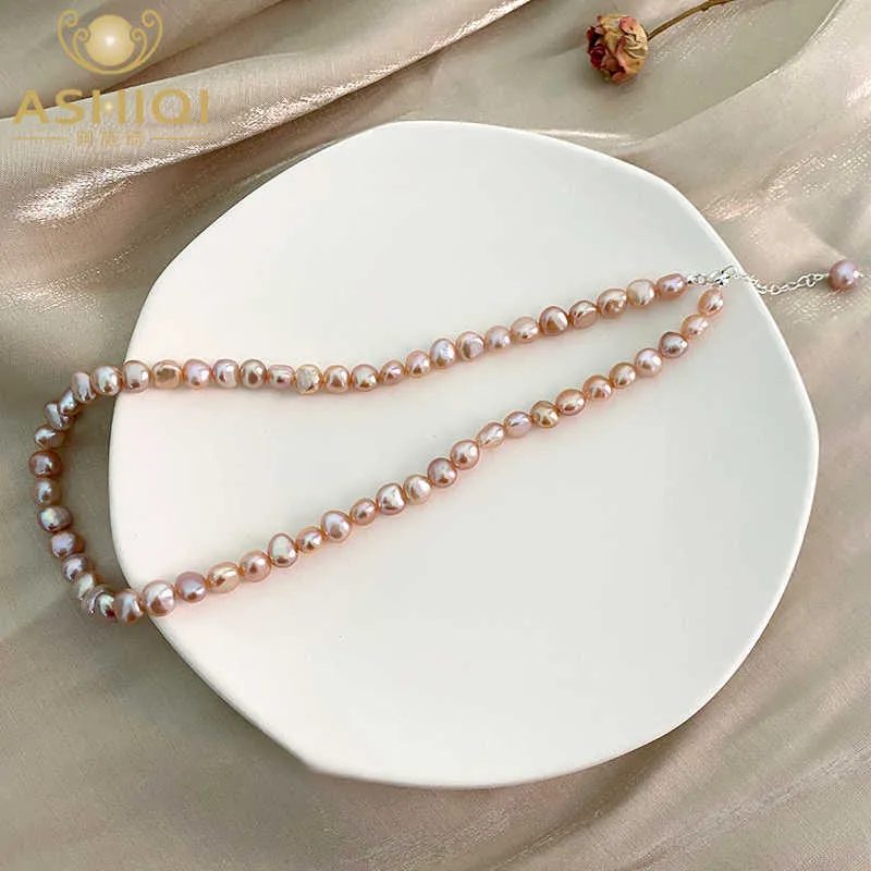 ASHIQI – collier de perles d'eau douce baroques naturelles, en argent Sterling 925 véritable, bijoux à boutons, cadeau pour femmes