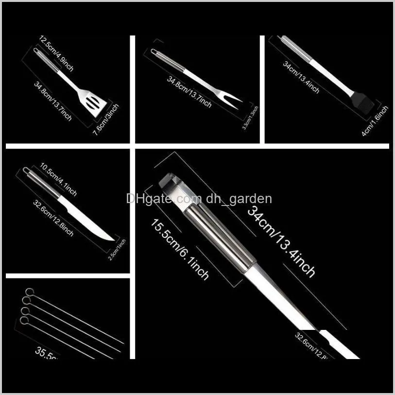 9pcs/set stainless steel bbq tools outdoor barbecue grill utensils with oxford bags stainless steel grill clip brush knife kit sn2372