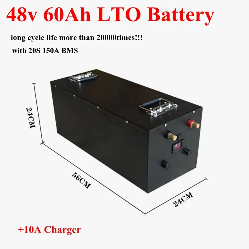 充電式LTO 48V 60AHリチウムチタン酸バッテリーパック2.4V LTOバッテリーソーラーシステムスクーターRV三輪車+10A充電器