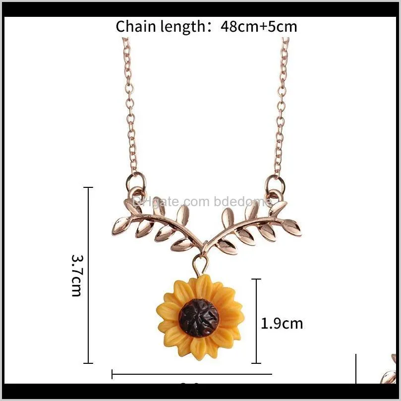 blingbling sunflower leaf flower pendant clavicle chain necklace earring set new branch three-piece individual package eub