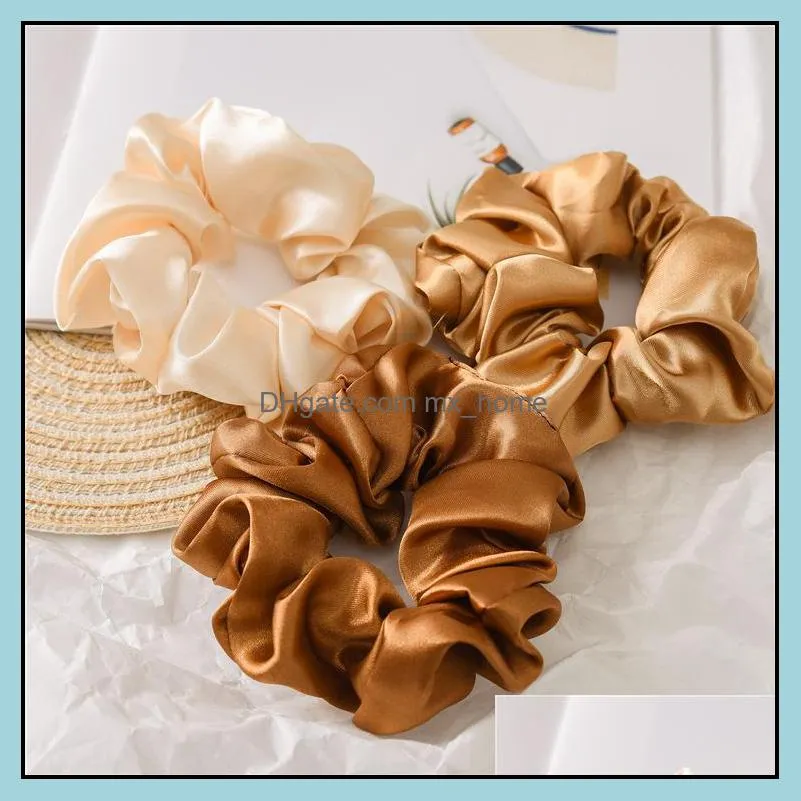 6pcs/set Satin Silk Solid Color Scrunchies Elastic Hair Bands Women Girls Hair Accessories Ponytail Holder Hair Ties R Big Size High