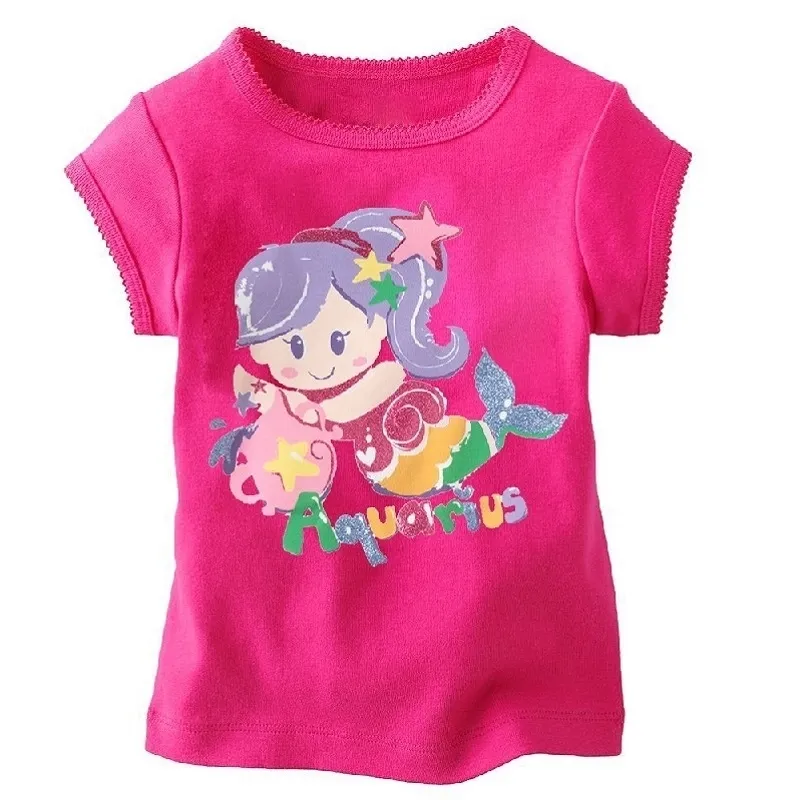 Aquário Meninas camisetas Bebé-de-rosa Camisas Tops Verão Manga Curta Crianças Roupas Outerwear Blusas 210413