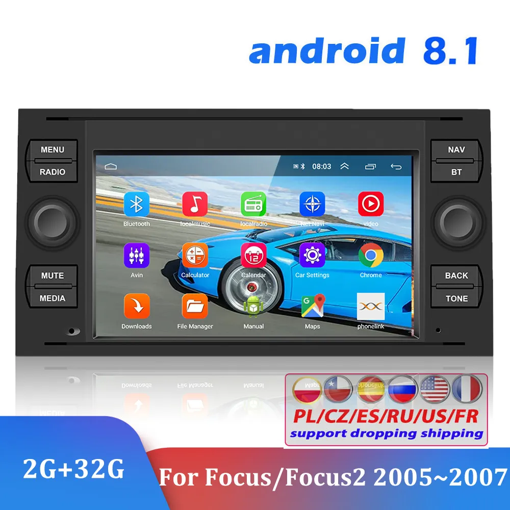 Android Autoradio per Ford Transit Fiesta Focus Galaxy Mondeo Fusion Kuga C-Max S-Max Connect con Senza Fili Carplay e Android Auto, [2G+64G] Autoradio Touch Screen con GPS/WiFi/Bluetooth/EQ/FM RDS