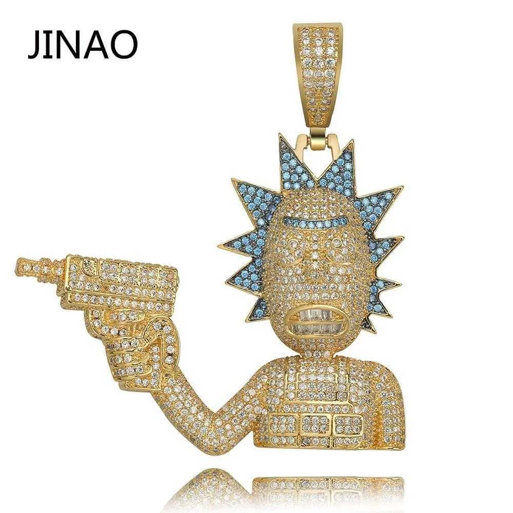 JINAO Collana di gioielli Hip Hop Nuovo arrivo Gun Man Ciondolo Collana in rame con zircone cubico Catena ghiacciata da uomo Regalo X0707