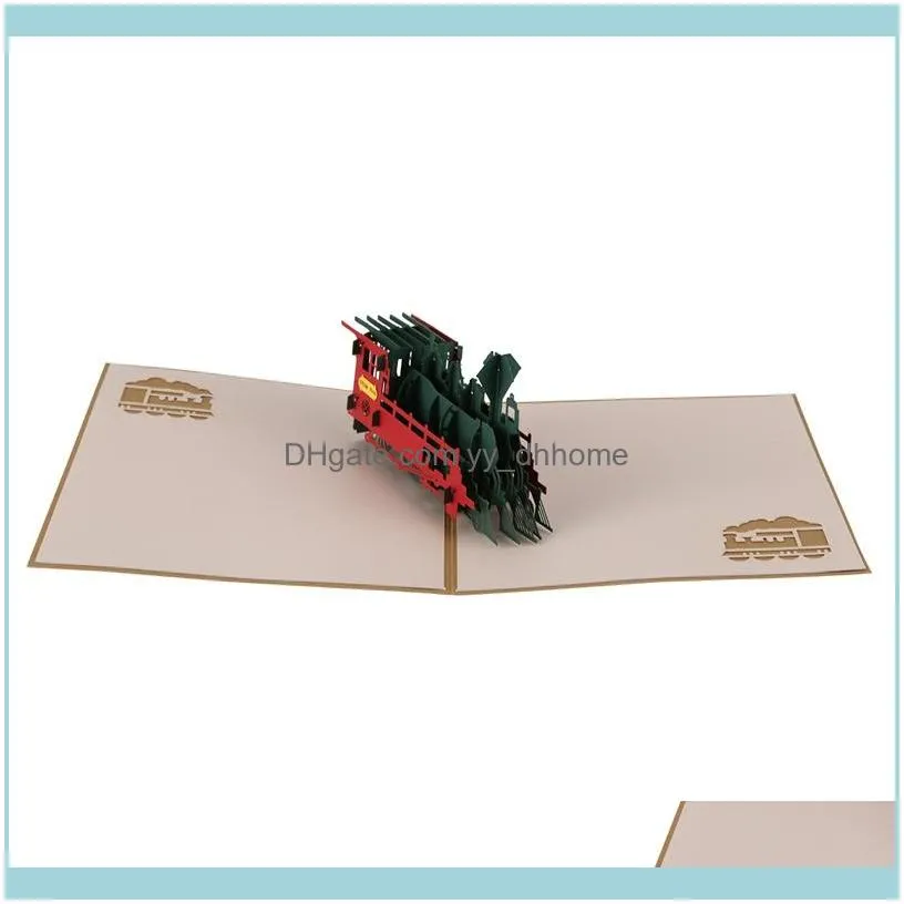 Retro 3D laser cutting paper postcard creative hand retro train birthday postcard greeting card1