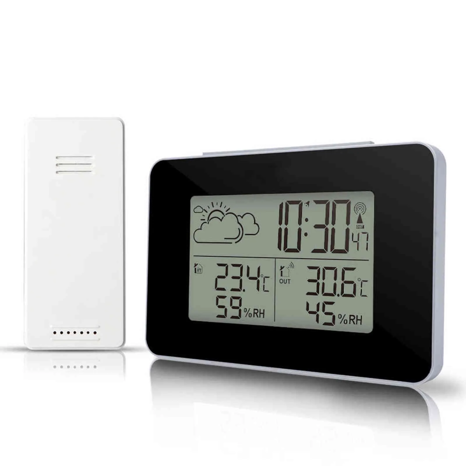 FanJu FJ3364 Digitaler Wecker, Wetterstation, kabelloser Sensor, Hygrometer, Thermometer, Uhr, LCD-Zeit, Desktop-Tischuhren 211111