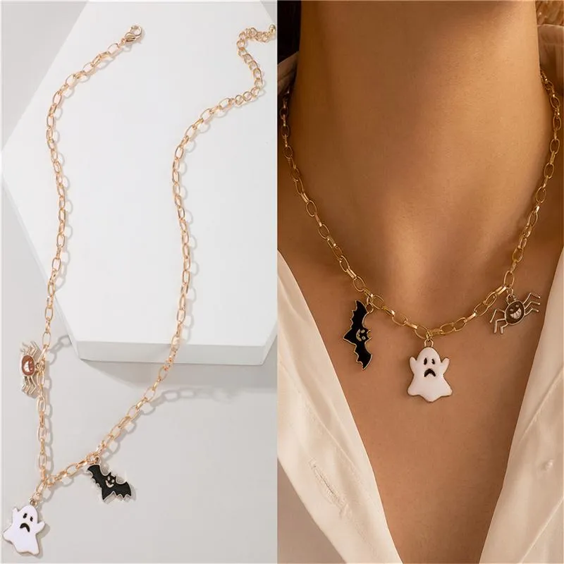 Pendant Necklaces Pumpkin Ghost Necklace&Pendant Cute Cartoon Enamel Chain Necklace Halloween Gifts For Women Kids Jewelry