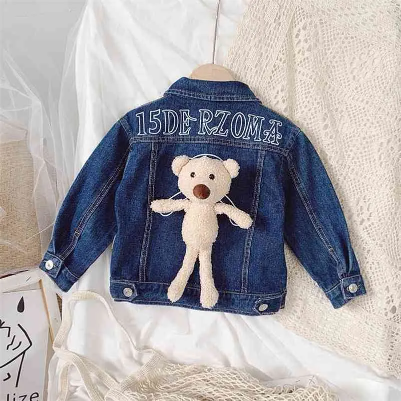 Gooporson Fall Baby Girl Jacket Fashion Korean Fashion Brev Printed Bear Doll Denim Jackor Coat Little Girls Tops Outwear 210715