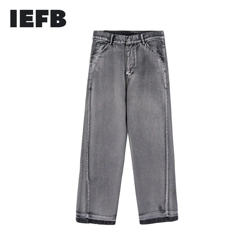 IEFB Vintage Mäns Straight Black Jeans Spring Fashion Workwear Simple Causal Wide Ben Byxor Grå Denim Byxor 9Y6096 210524