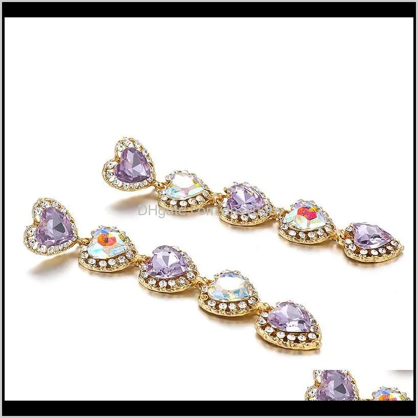 fashion jewelry simple geometric crystal long earrings elegant luxury heart shape  drop earrings for women
