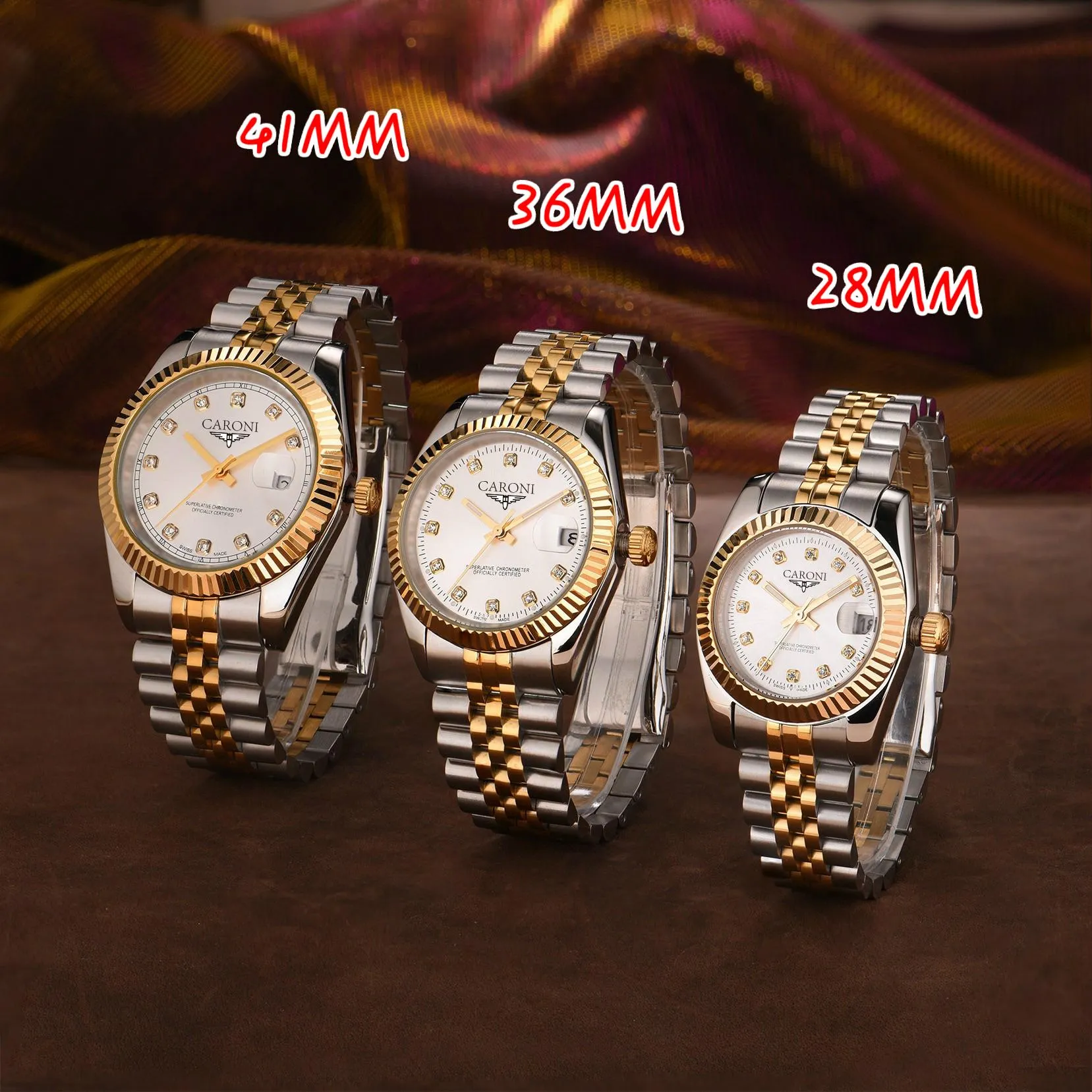 2813 Ruch Mens Automatyczna złote sukienka zegarek Pełna stal ze stali nierdzewnej Wodoodporna wodoodporna lśniowe pary Style Klasyczne zegarki na rękę Montre de Luxe